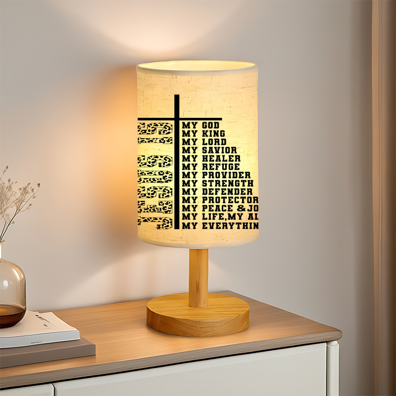 Modern USB Powered Linen Table Lamp with Inspirational Bible Verse Design and Uplight Lighting