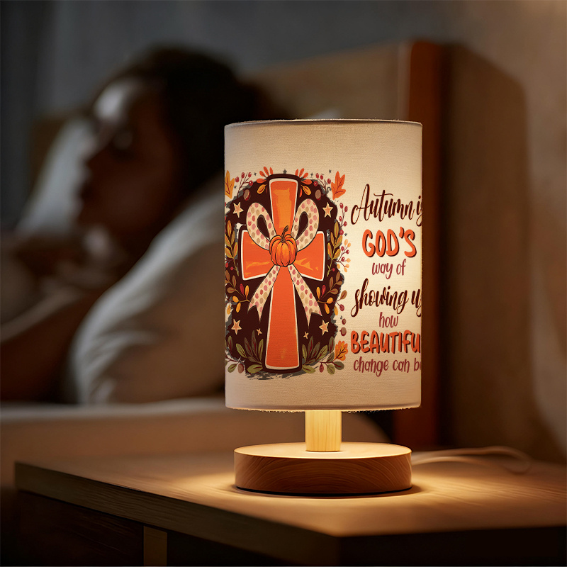 Modern USB Powered Linen Table Lamp with Elegant and Brown Patterned Shade