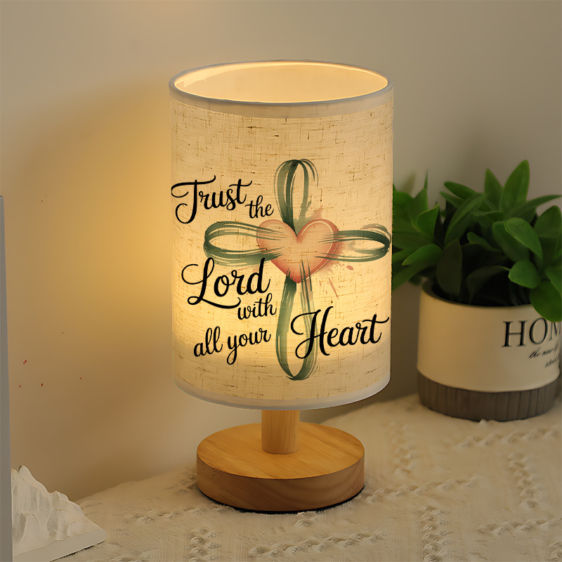 USB Powered Linen Table Lamp With Inspirational Quote