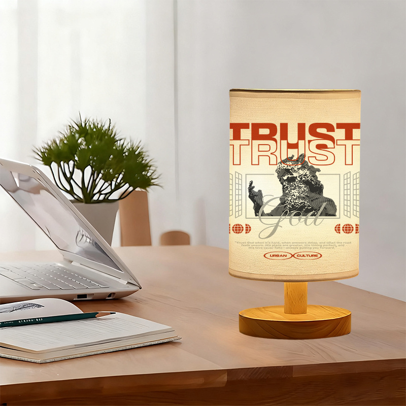 Modern USB-Powered Linen Table Lamp with Asian-Inspired Dragon & Trust Design