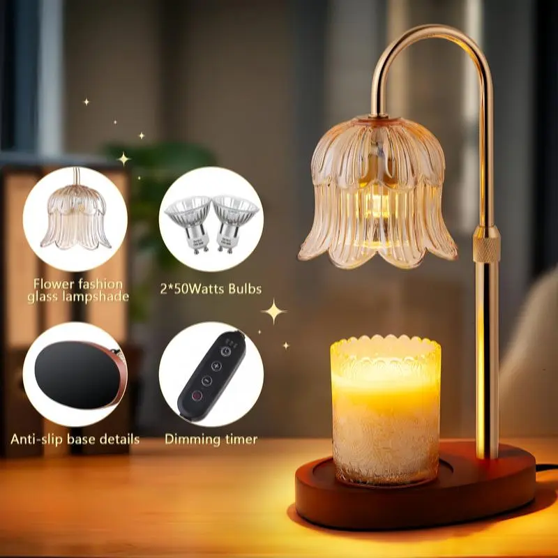 Modern Metal Candle Warmer Lamp with Timer & Brightness Control Adjustable Flameless Safety Cylindrical Decorative for Home Decor & Relaxation Amber-Scented Jar Candle Warmer Lamp