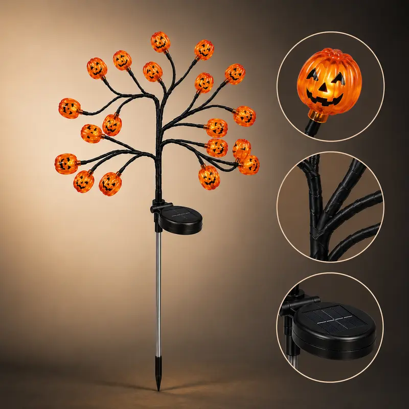 Solar Halloween Outdoor Fall Tree Stake Lights Set
