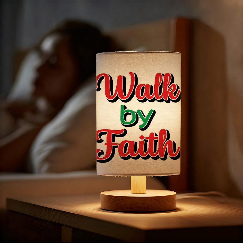 Modern USB-Powered Linen Table Lamp with Walk By Faith