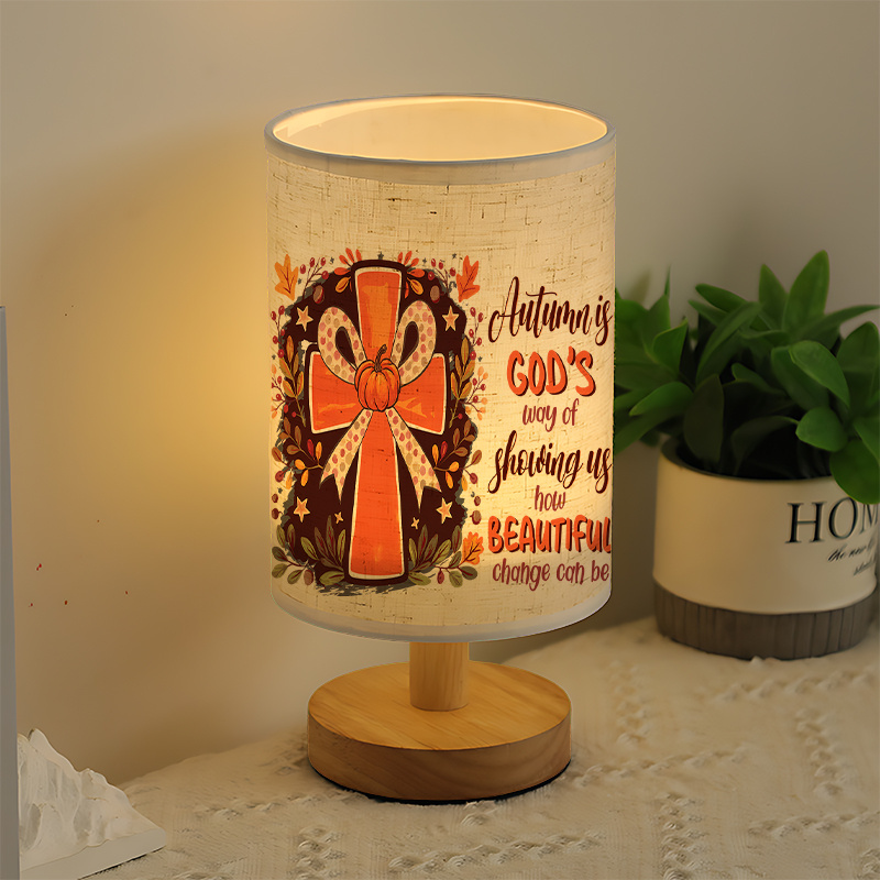 Modern USB Powered Linen Table Lamp with Elegant and Brown Patterned Shade