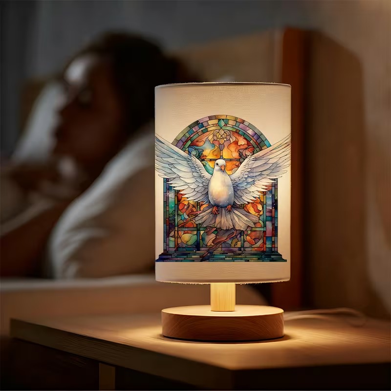 Mosaic Dove Themed USB Powered Bedside Lamp