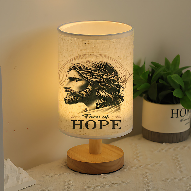 Modern USB Powered Linen Table Lamp Christ Face of Hope Design