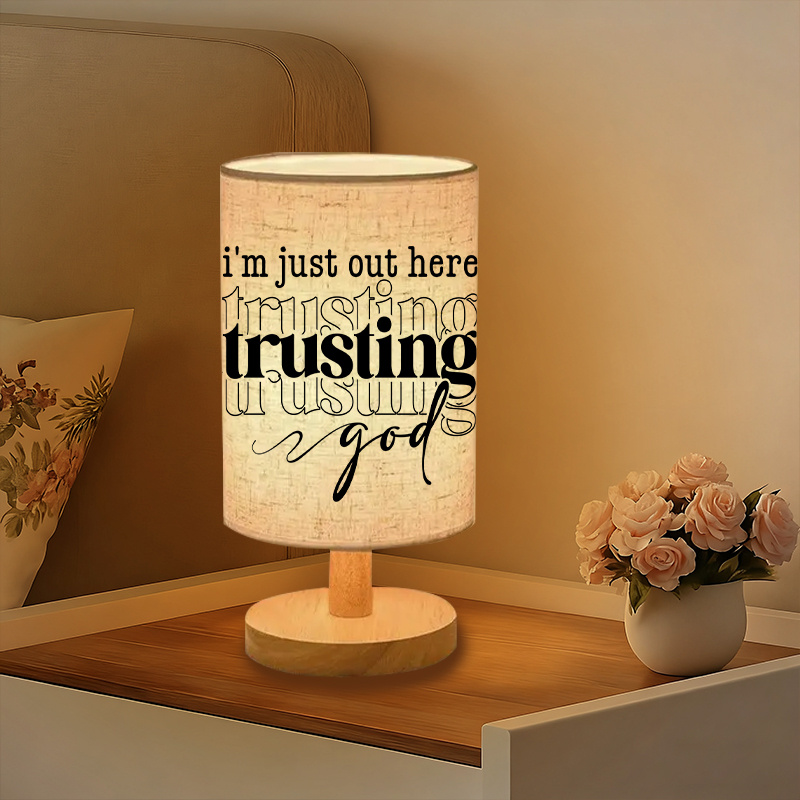 Modern USB-Powered Linen Table Lamp with Inspirational "I'm Out Here Trying to Be God" Quote