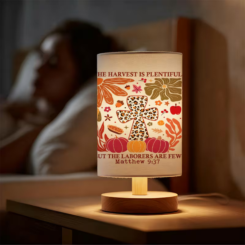 Modern USB-Powered Linen Table Lamp with Floral & Fruit Patterns (Peaches, Apples, Pears)