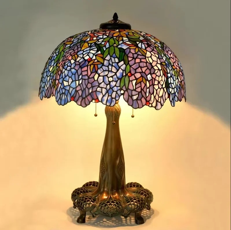 Tiffany Stained Glass Desk Lamp Grape Wisteria Design