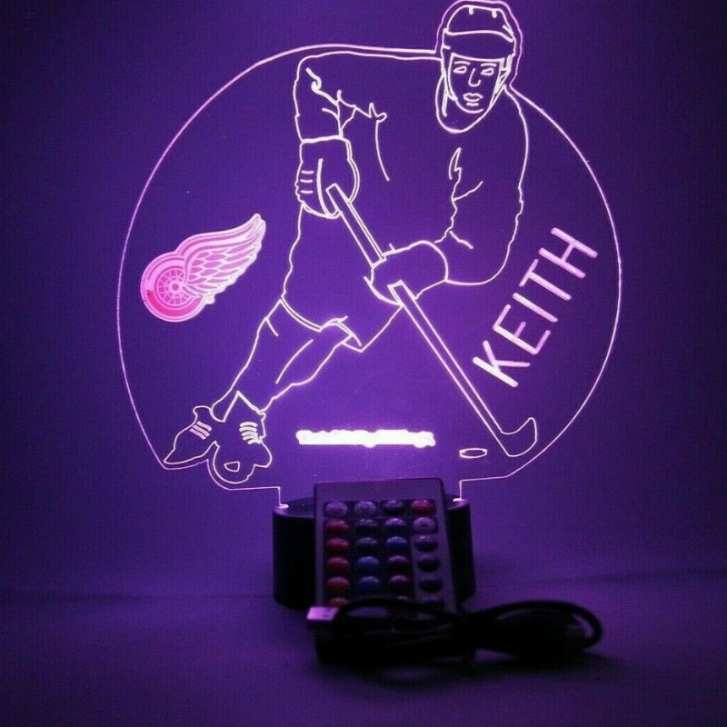 Personalized Detroit Red Wings NHL Hockey Player Sports Light Up Lamp