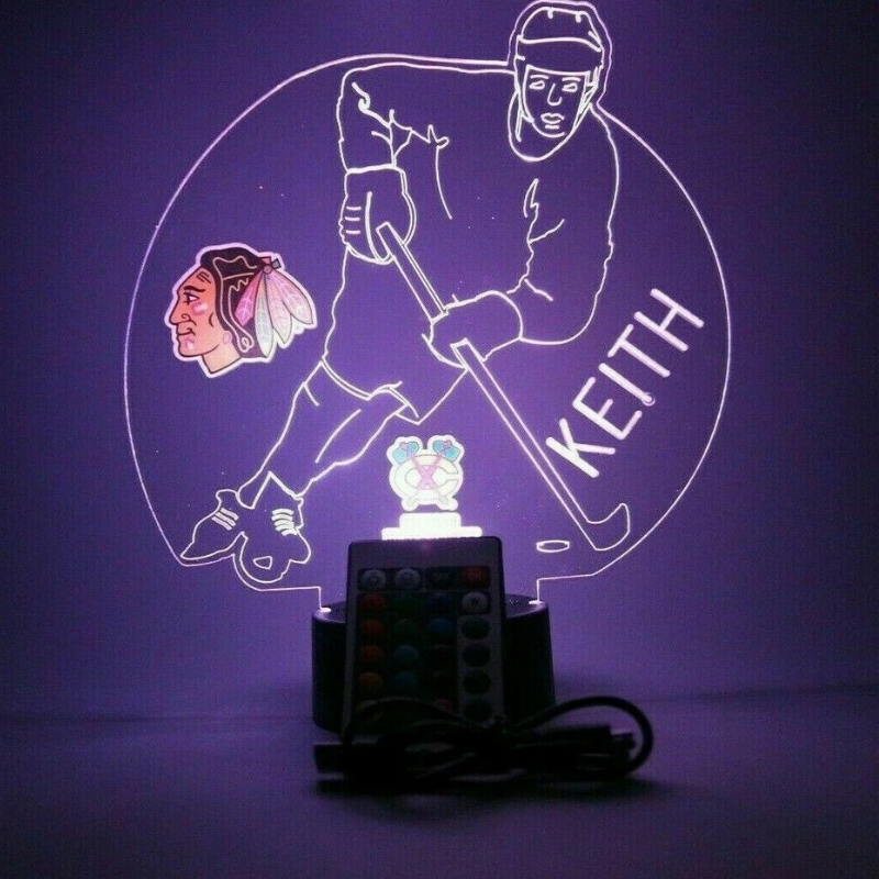Personalized Chicago Blackhawks NHL Hockey Player Sports Light Up Lamp 