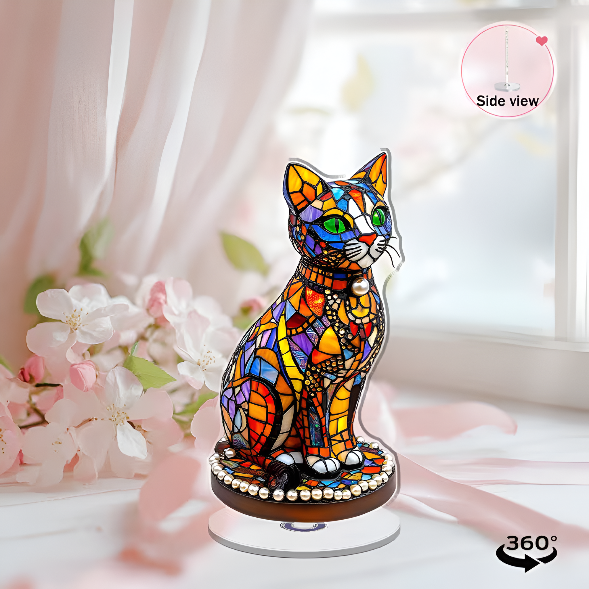 2D Flat Rotating Acrylic Cat Design Table Lamp