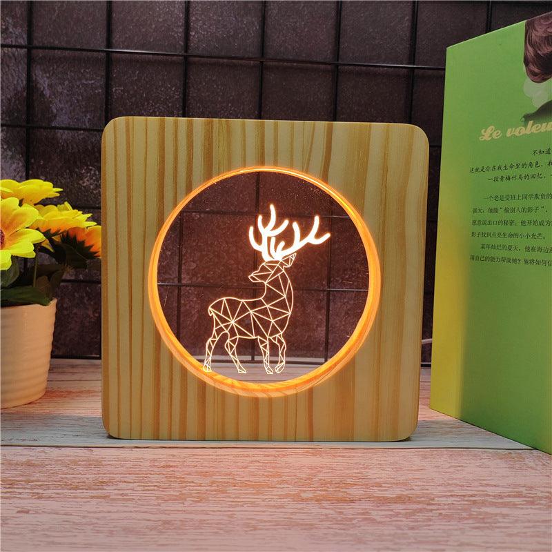Reindeer Wood Frame 3D Optical Illusion Lamp For Home Decor-3D Optical Lamp