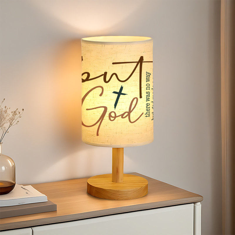 Modern USB-Powered Linen Table Lamp with Elegant Cursive Lettering