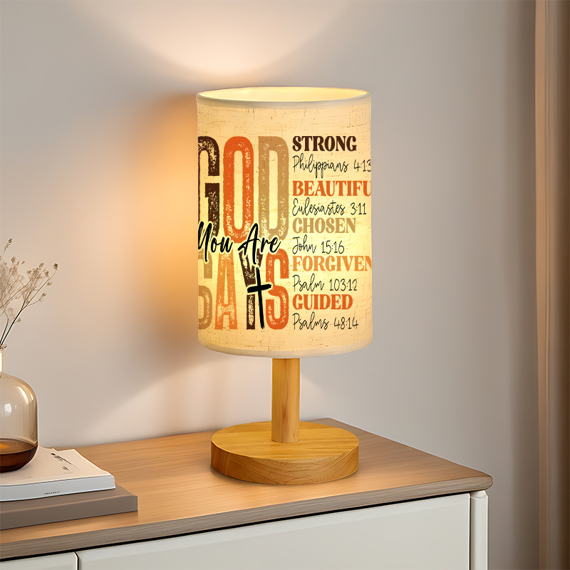 Modern USB-Powered Linen Table Lamp with Inspirational Bible Verse Design