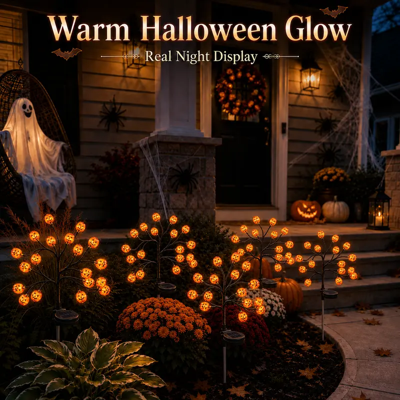 Solar Halloween Outdoor Fall Tree Stake Lights Set
