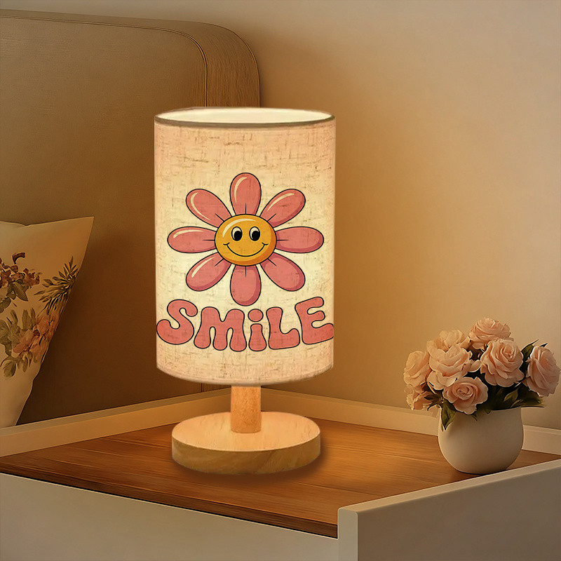 A Modern USB-powered Linen Table Lamp With Creative Patterns Perfect For Bedside Decoration