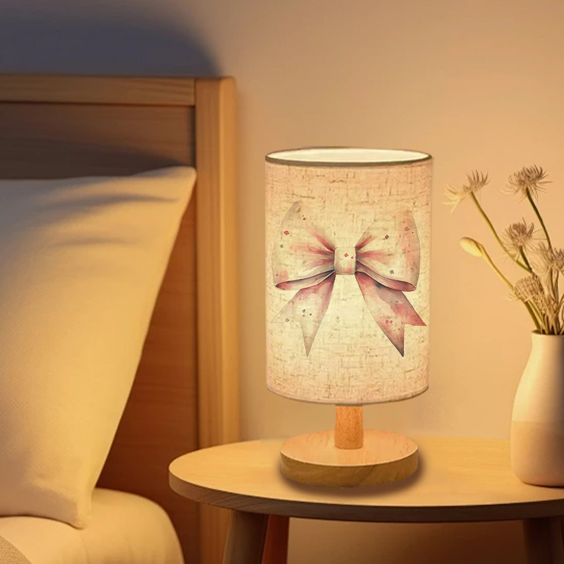 Modern Bedside Lamp with Dual-Sided Printed Shade - USB-Powered Table Light, Soft Lighting for Bedroom