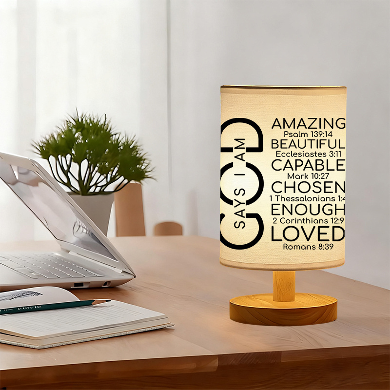 USB Powered Linen Table Lamp With Inspirational Bible Verse Lighting 