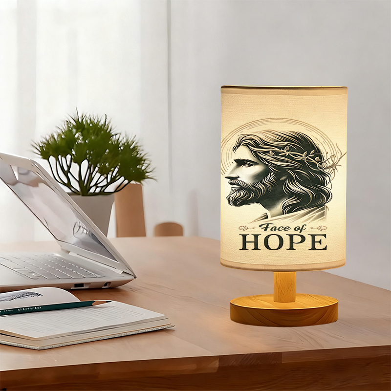 Modern USB Powered Linen Table Lamp Christ Face of Hope Design