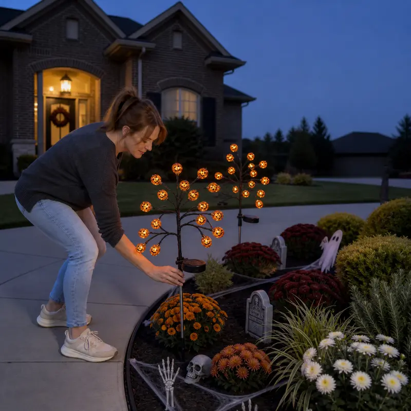 Solar Halloween Outdoor Fall Tree Stake Lights Set