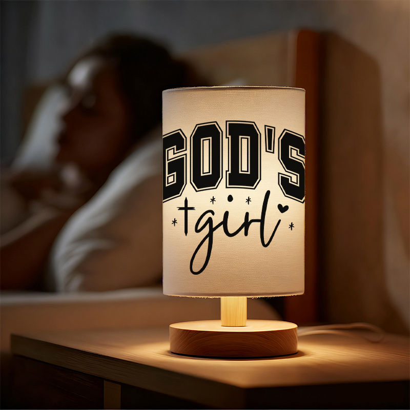 Modern USB-Powered Linen Table Lamp with "GOD'S " Inspirational Message & Design 