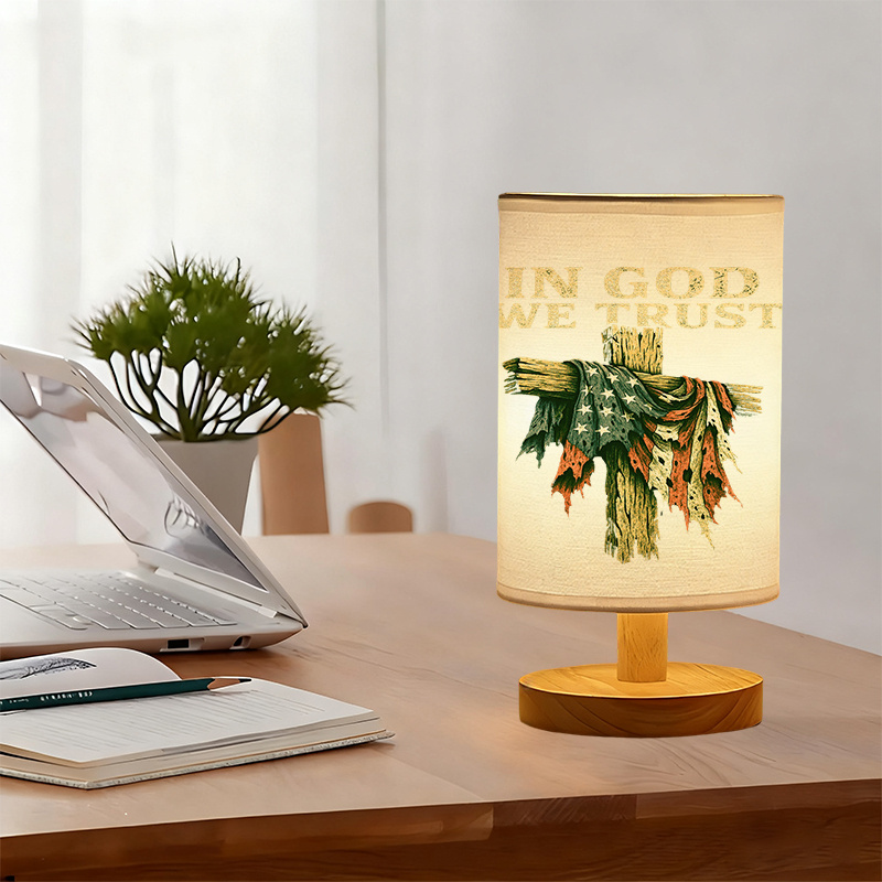 USB Powered Linen Table Lamp With Elegant Leaf Pattern