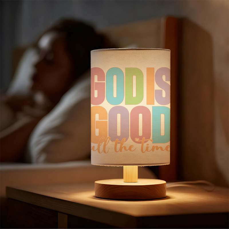 Modern USB-Powered Linen Table Lamp with Inspirational "GOD IS GOOD ALL THE TIME" Design