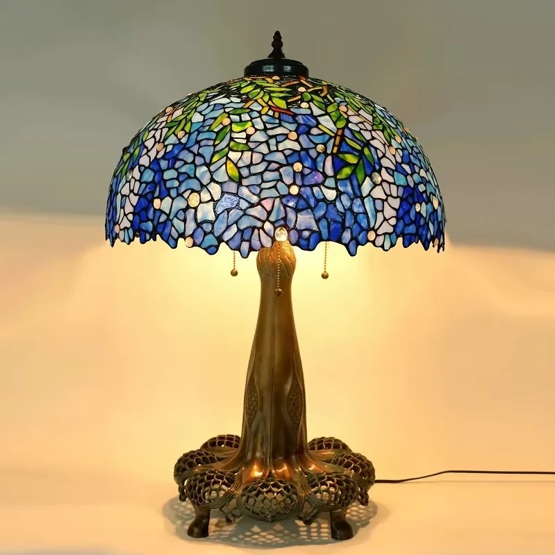 Antique Tiffany Desk Lamp Cherry Stained Glass Copper