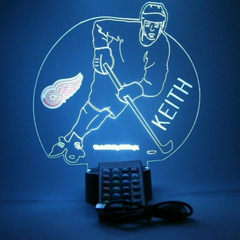 Personalized Detroit Red Wings NHL Hockey Player Sports Light Up Lamp
