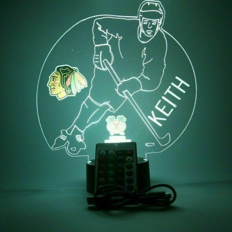 Personalized Chicago Blackhawks NHL Hockey Player Sports Light Up Lamp 