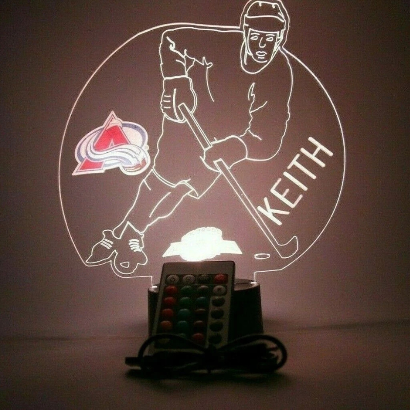 Personalized Colorado Avalanche NHL Hockey Player Sports Light Up Lamp 