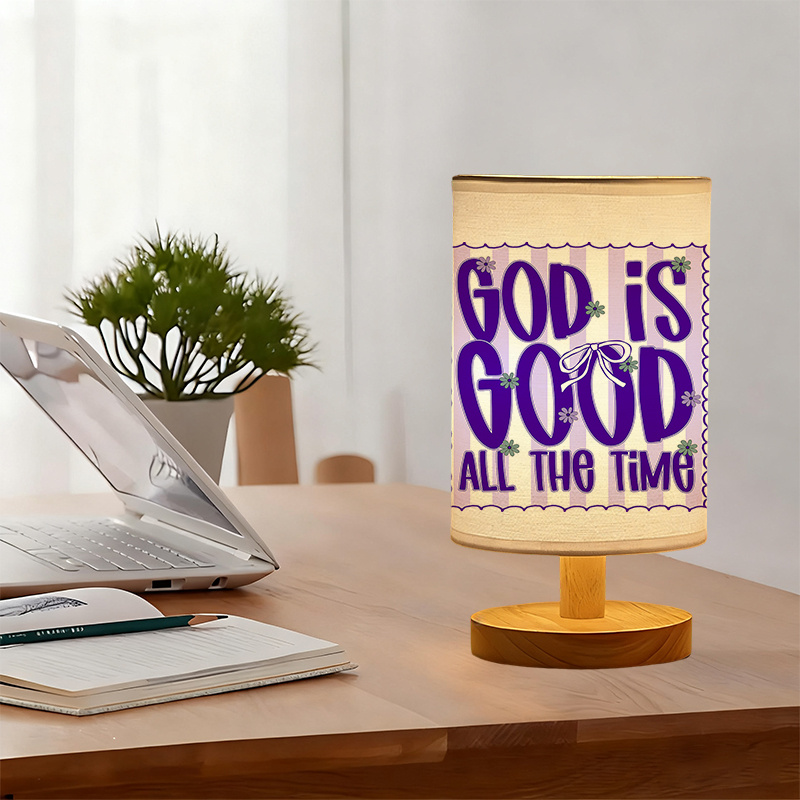 Modern USB-Powered Linen Table Lamp with Inspirational "God is Good All The Time" Design Soft Ambient Lighting