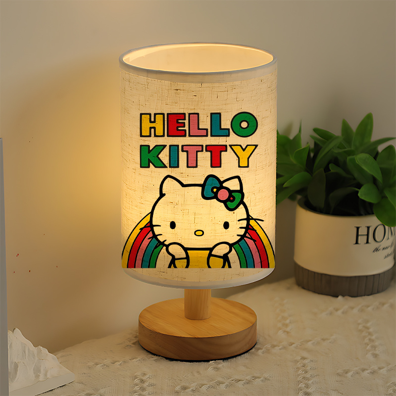 Kitty Modern USB Powered Bedside Lamp with Rainbow and Bow Design