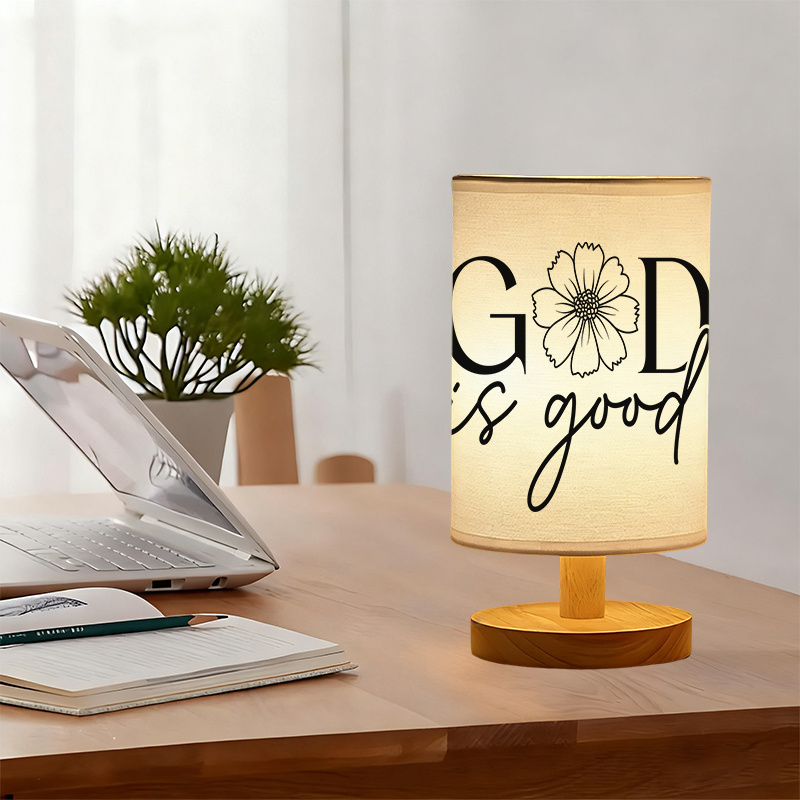 Modern USB-Powered Linen Table Lamp with "God is Good"