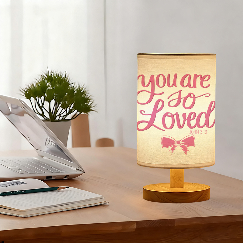 USB Powered Linen Table Lamp With Inspirational Bible Verse