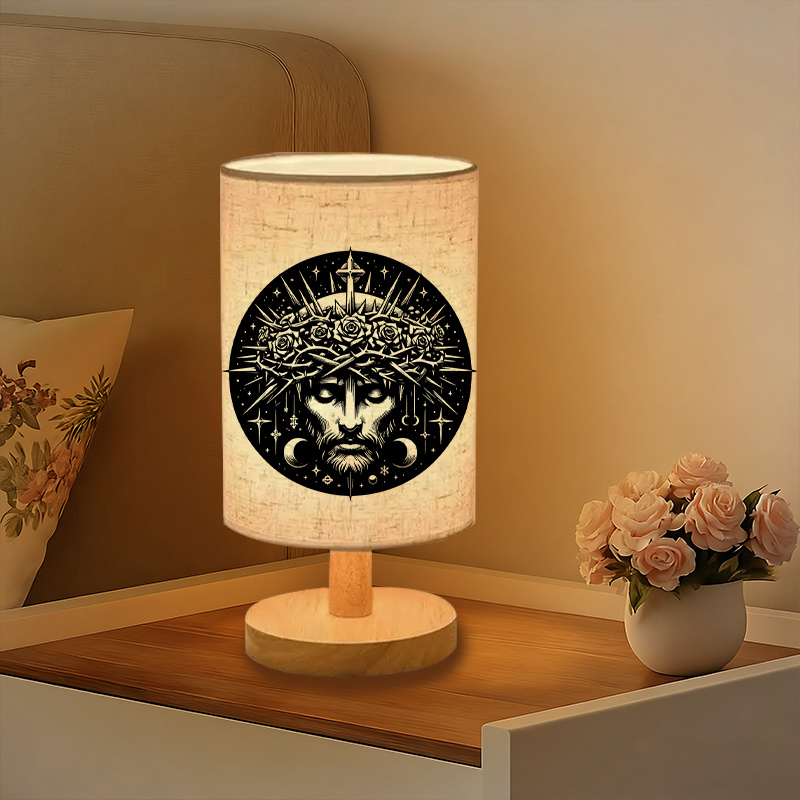 Modern USB-Powered Linen Table Lamp with Crown and Face Design
