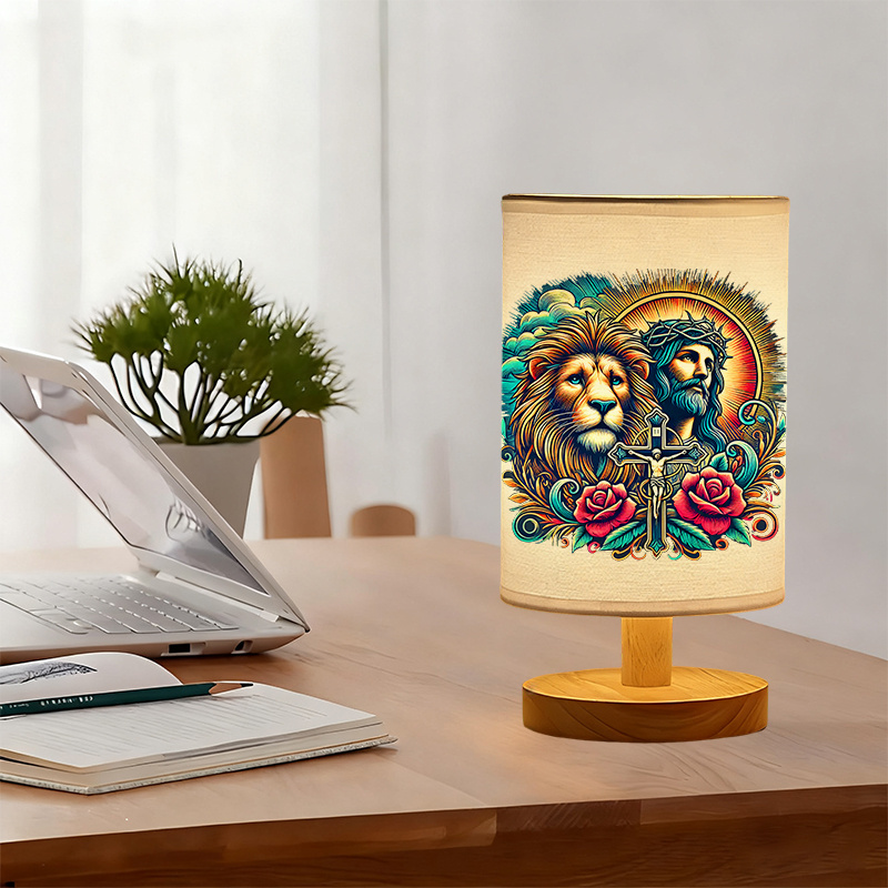 Modern USB-Powered Linen Table Lamp with & Floral Pattern Shade