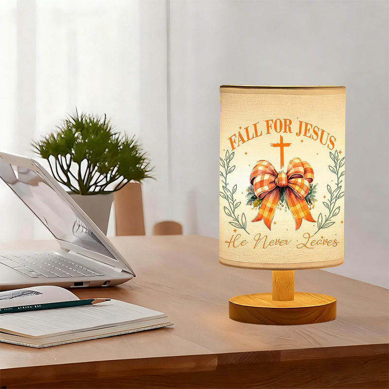 Modern USB-Powered Linen Table Lamp with Elegant Bow & Leaf Pattern Design