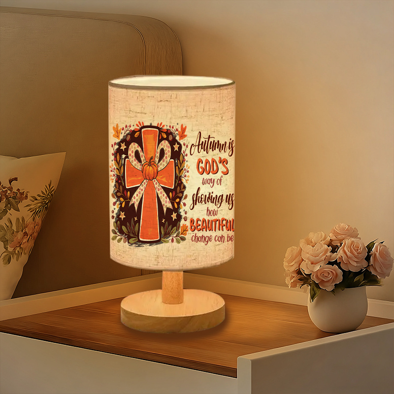 Modern USB Powered Linen Table Lamp with Elegant and Brown Patterned Shade