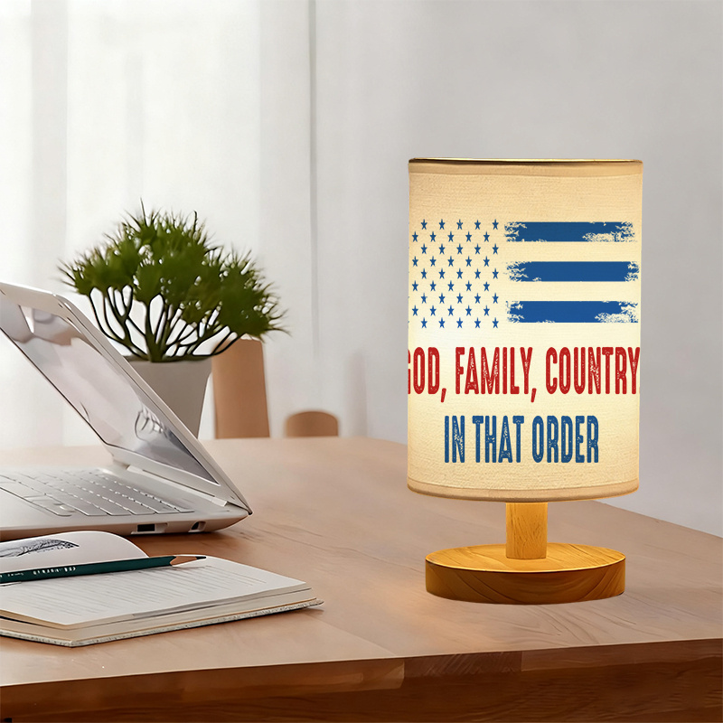 Modern USB Powered Linen Table Lamp with Flag Design