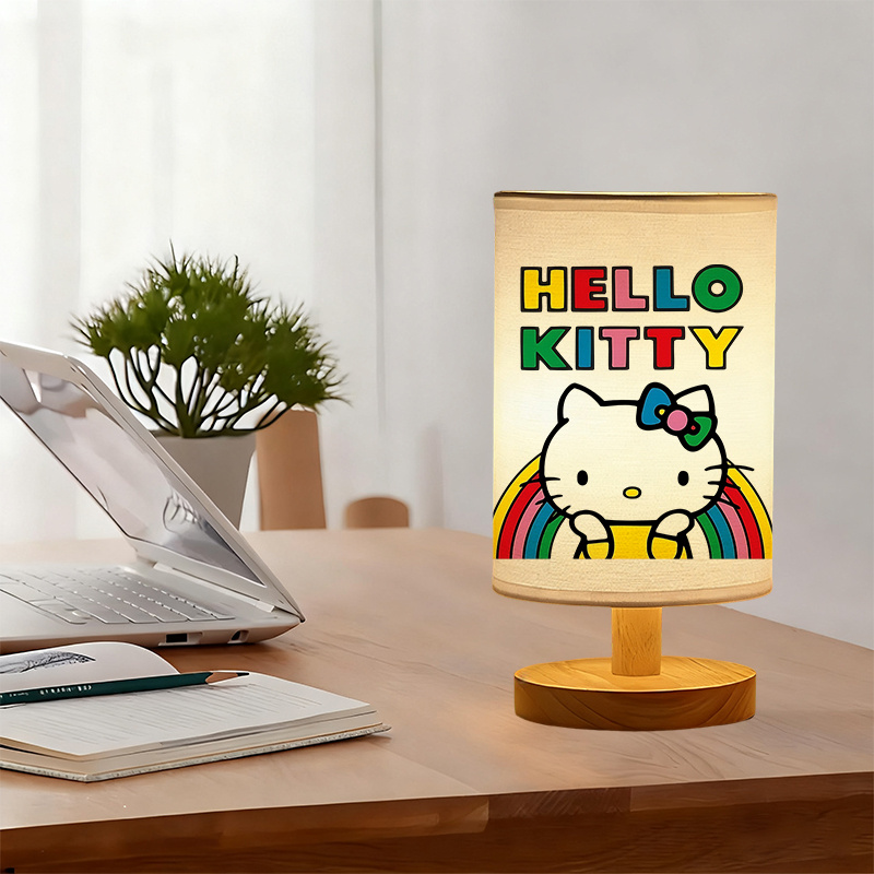 Kitty Modern USB Powered Bedside Lamp with Rainbow and Bow Design