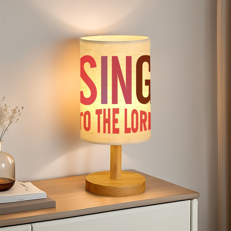 Modern USB-Powered Linen Table Lamp with "Sing to the Lord"