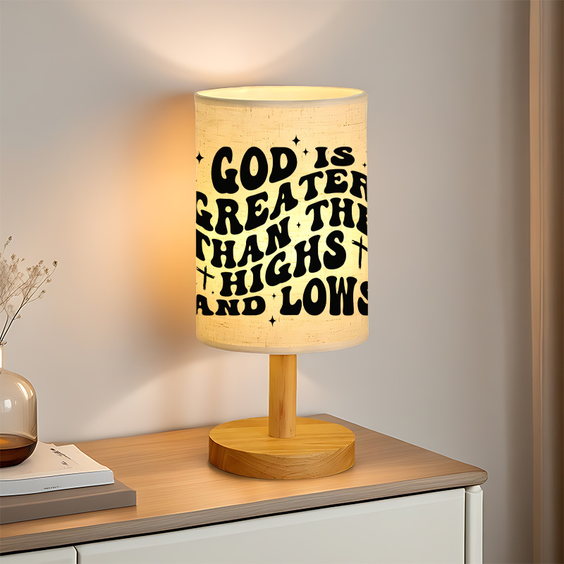  USB-Powered Linen Table Lamp with Inspirational "God is Greater Than Highs and Lows" Message