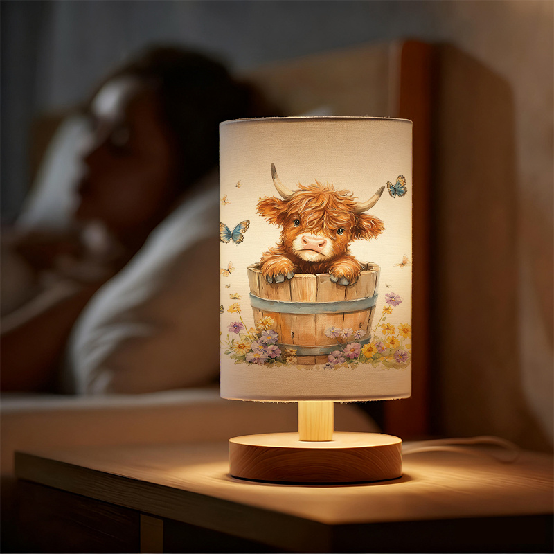 Cow Printed USB Powered Linen Lamp