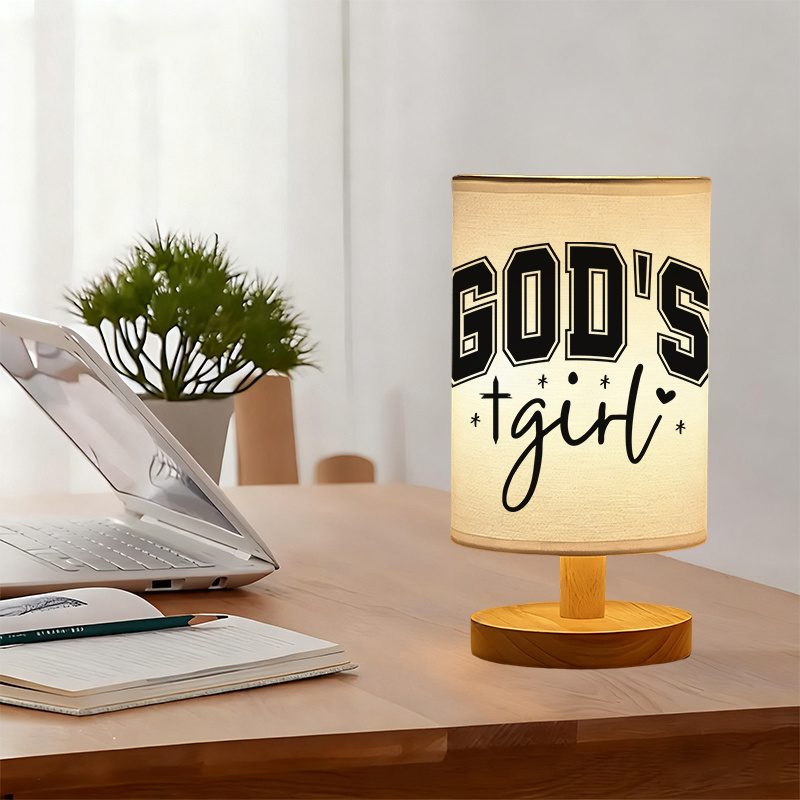Modern USB-Powered Linen Table Lamp with "GOD'S " Inspirational Message & Design 