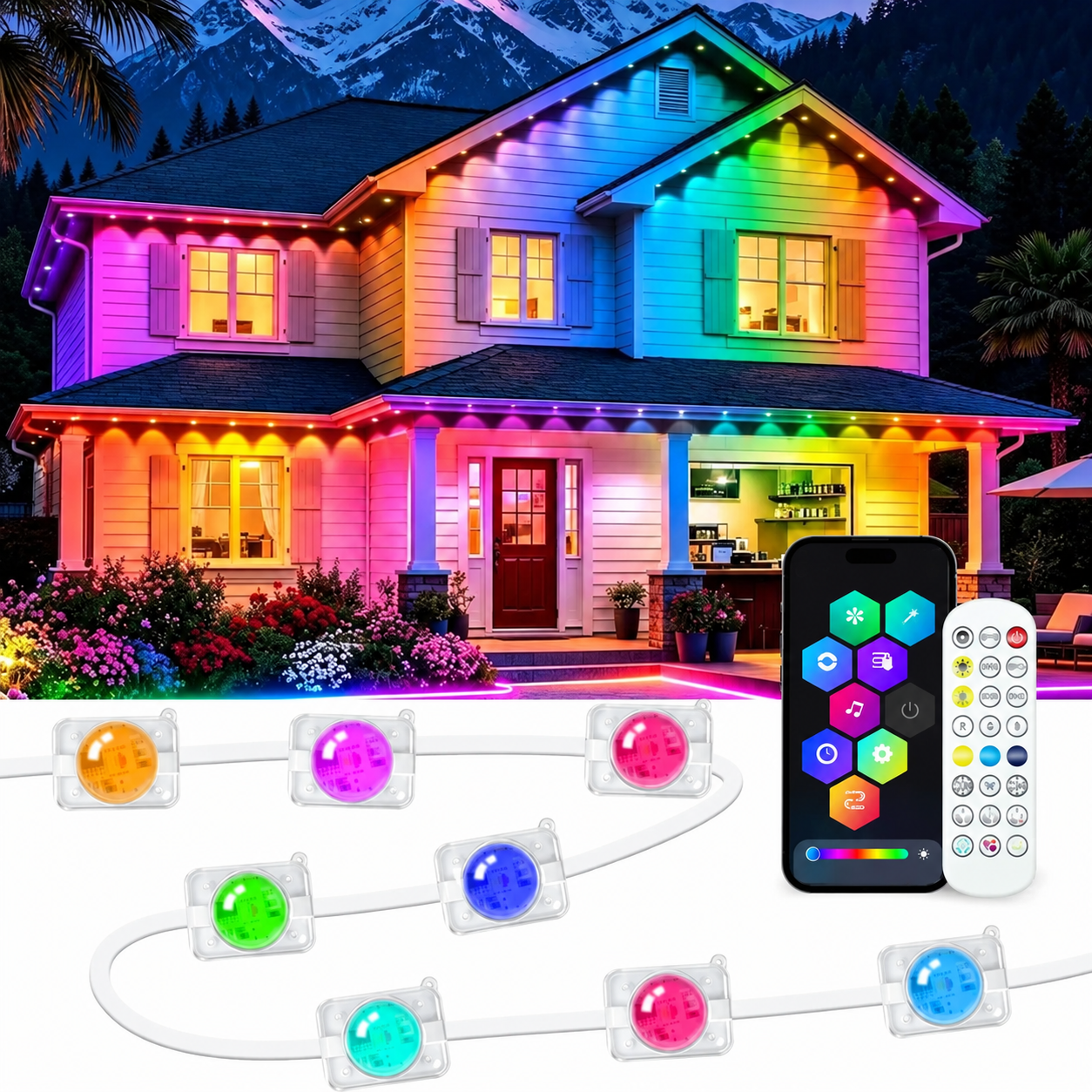 Christmas Outdoor RGB LED Eave Lights With App Remote Control