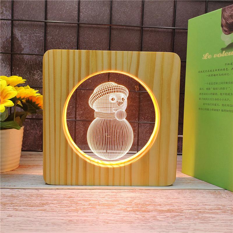 3D Optical Illusion Snowman Wood Frame Lamp-3D Optical Lamp