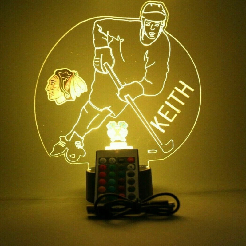 Personalized Chicago Blackhawks NHL Hockey Player Sports Light Up Lamp 