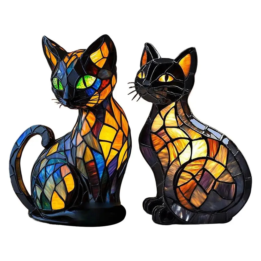 Stained Glass Cat Figurine Lamp